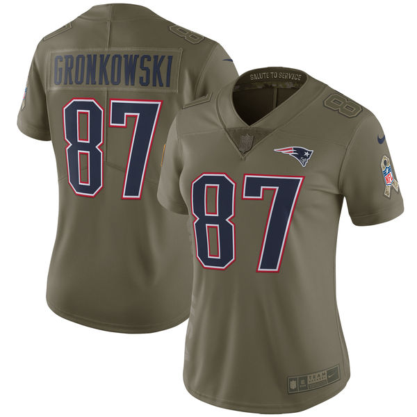 Women New England Patriots #87 Gronkowski Nike Olive Salute To Service Limited NFL Jerseys